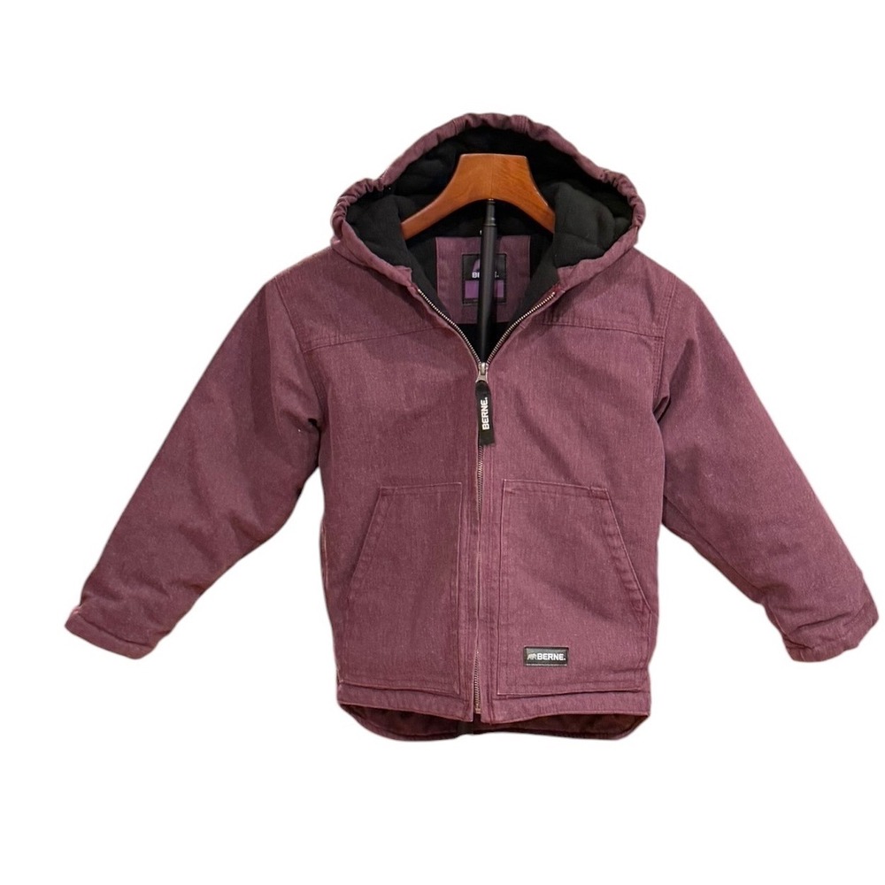 Warm Berne Apparel Youth Plum Purple Hooded Duck Canvas Work Jacket Small 7-8‎
